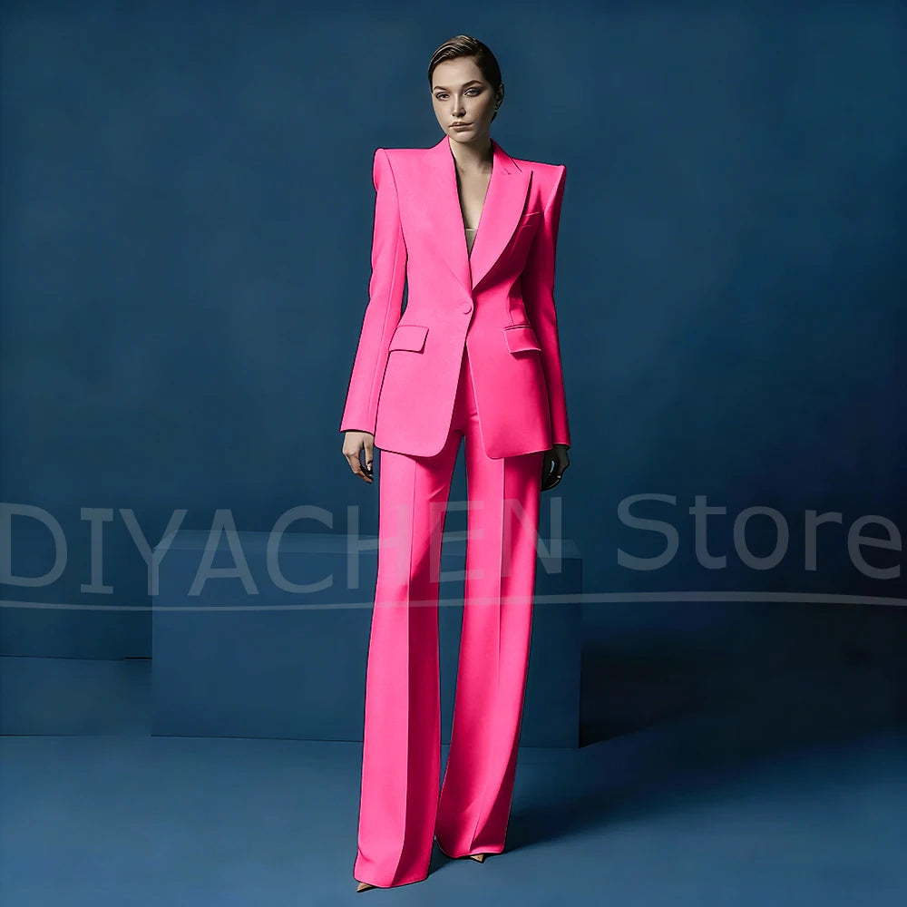 Ensemble tailleur pantalon large et blazer pour femme – Veste ajustée à un bouton avec revers pointus – Tenue élégante et formelle pour le bureau ou les soirées