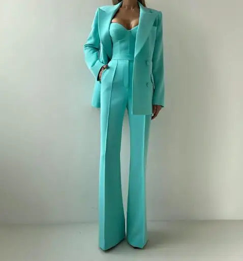 Tenue 3 pièces pour femmes, nouveau tempérament, bretelles Spaghetti, haut court et pantalon taille haute, ensemble avec Blazer à manches longues, automne 2025