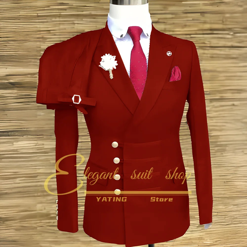 Costumes de mariage formels pour hommes, ensemble veste et pantalon 2 pièces, vêtements masculins à Double boutonnage