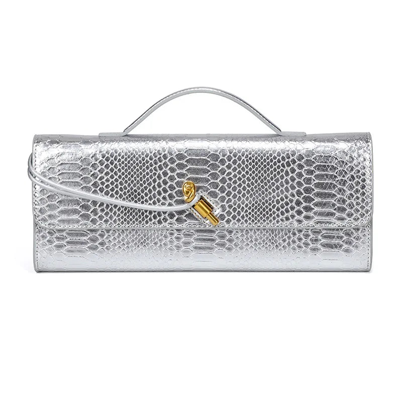 Sac bandoulière en similicuir croco doré métallisé pour femme, élégant sac à poignée supérieure, pochette de soirée avec fermoir