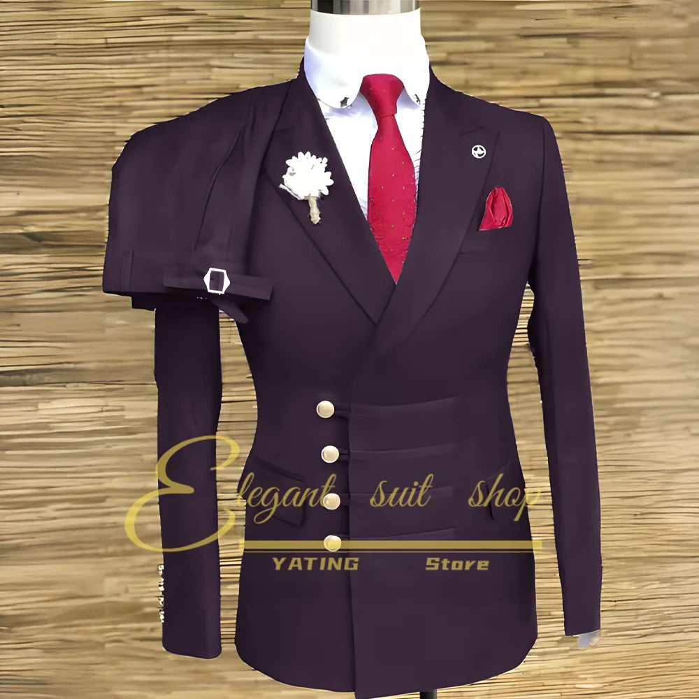 Costumes de mariage formels pour hommes, ensemble veste et pantalon 2 pièces, vêtements masculins à Double boutonnage