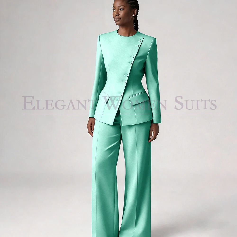 Costume de mode pour femme, blazer à simple boutonnage, col rond, longueur standard, ensemble 2 pièces veste et pantalon, tenue formelle de luxe