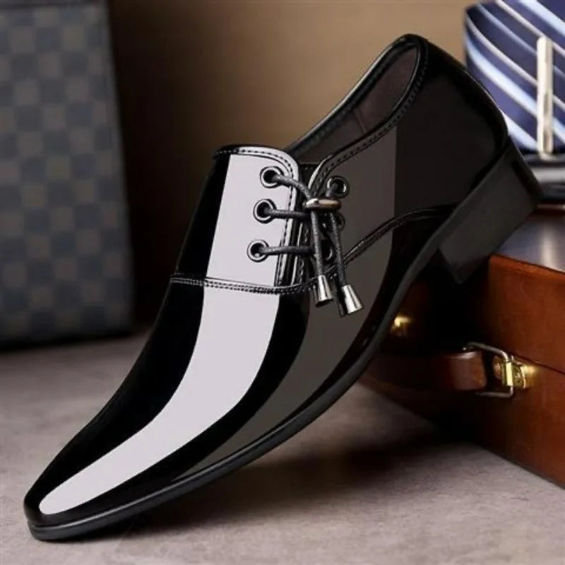 Chaussures habillées à bout pointu pour hommes, chaussures de mariage en cuir verni, Oxfords à enfiler, chaussures de fête, mocassins d'affaires de luxe