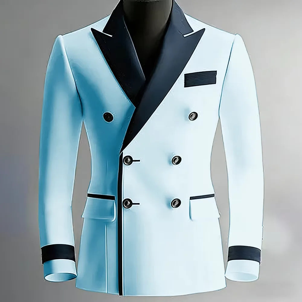 Blazer de costume élégant pour homme en serge, classique, croisé, coupe ajustée, avec revers à pointe noirs, veste formelle pour affaires, décontracté ou soirée
