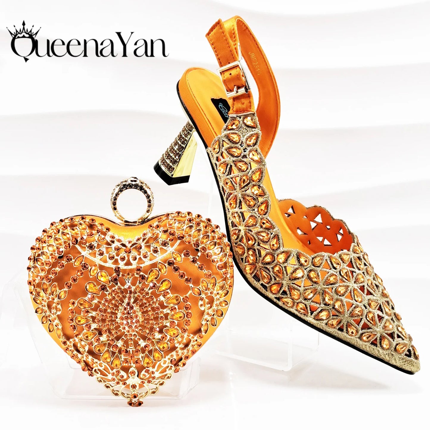 QSGFC nouveau INS mode Style strass découpe talons de fête bout pointu Orange femmes chaussures et sacs à talons