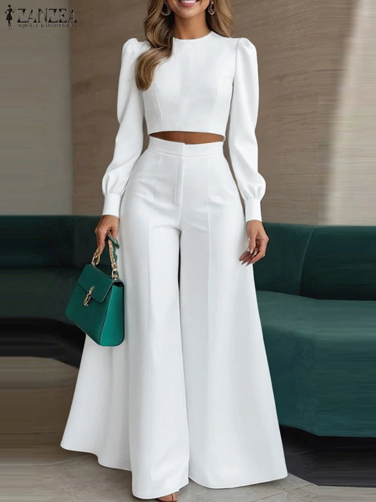ZANZEA – ensemble pantalon 2 pièces pour femmes, haut court élégant et chic et pantalon à jambes larges, tenue deux pièces, costumes à pantalon, vêtements pour femmes, 3XL