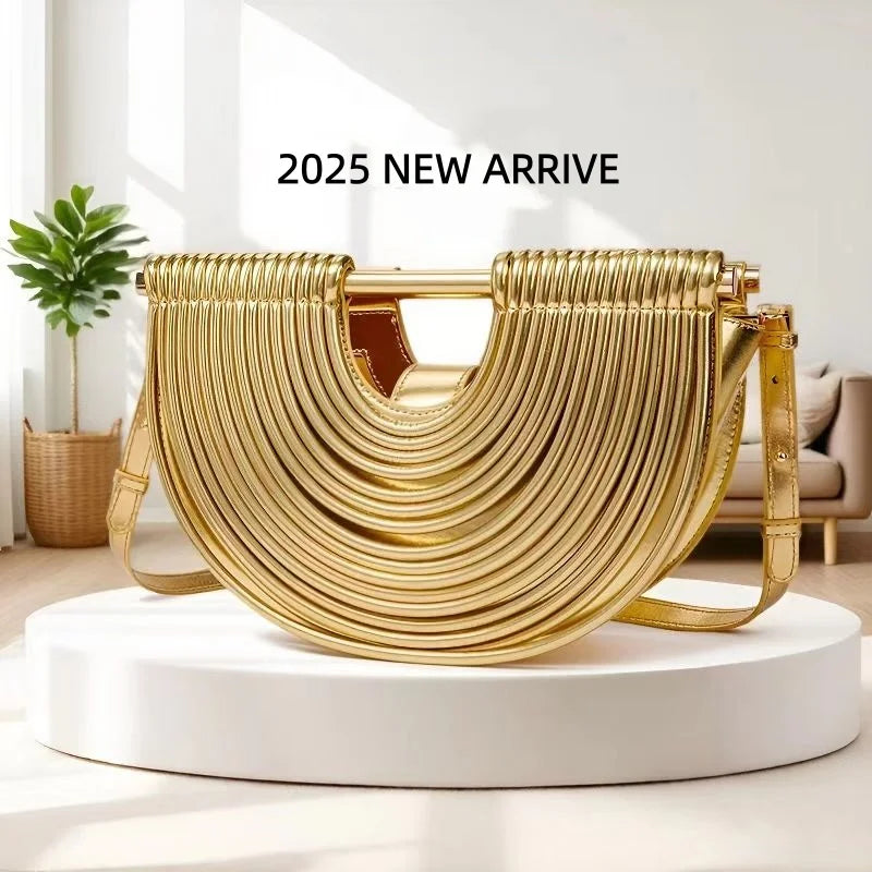 Sacs à main pour femmes 2026 nouveau or luxe marque de créateur lune tissé à la main nouilles sacs en cuir tiré Hobo argent soirée pochette Chic