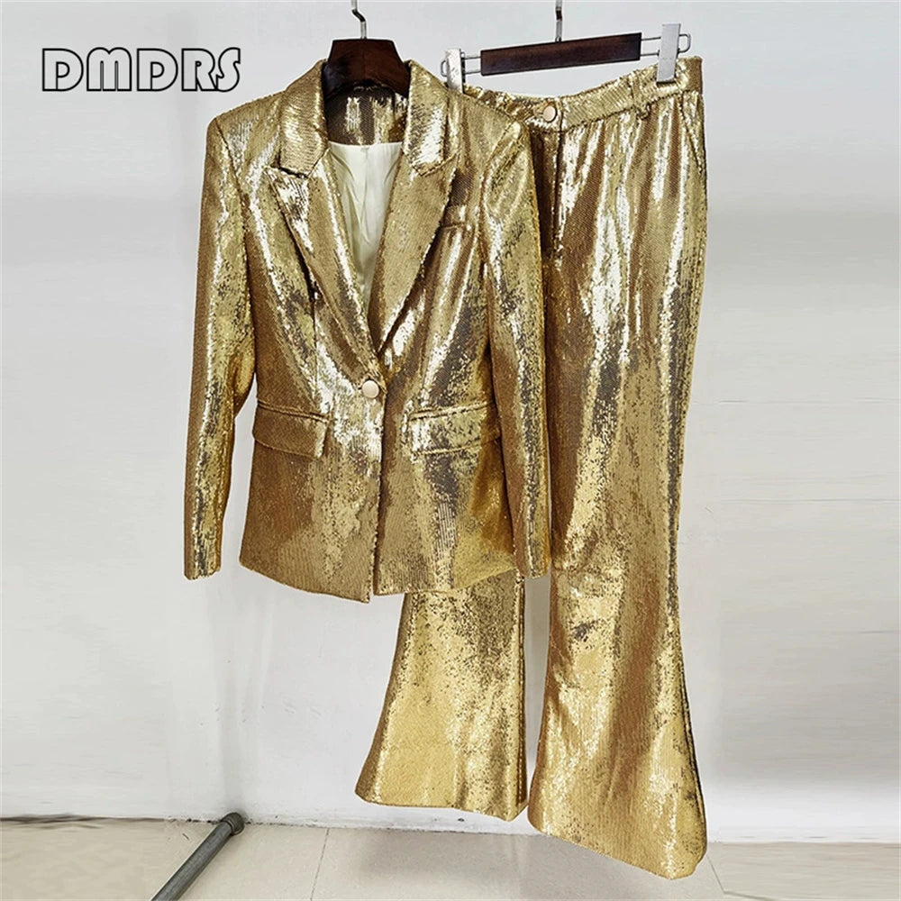 Ensemble de costume à paillettes éblouissantes pour femmes, ensemble veste et pantalon de costume de fête 2 pièces pour femmes, tenue de bal de nuit S-XXL