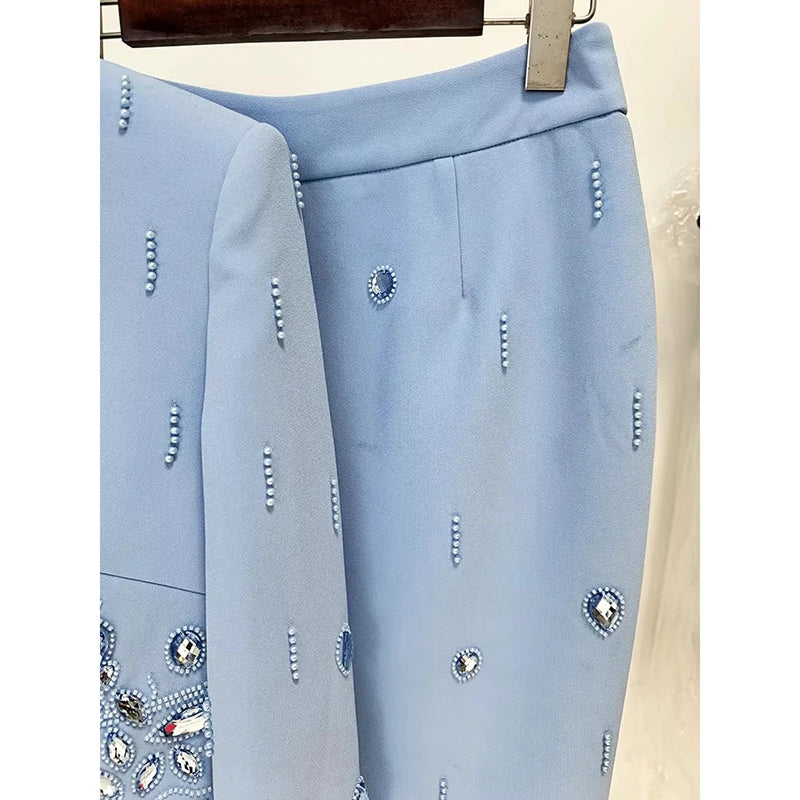 HIGH STREET Nouvelle Collection 2026 Ensemble de Créateur de Défilé de Mode pour Femme, Haut court à col montant et fermeture éclair au dos, et Jupe longue, 2 pièces