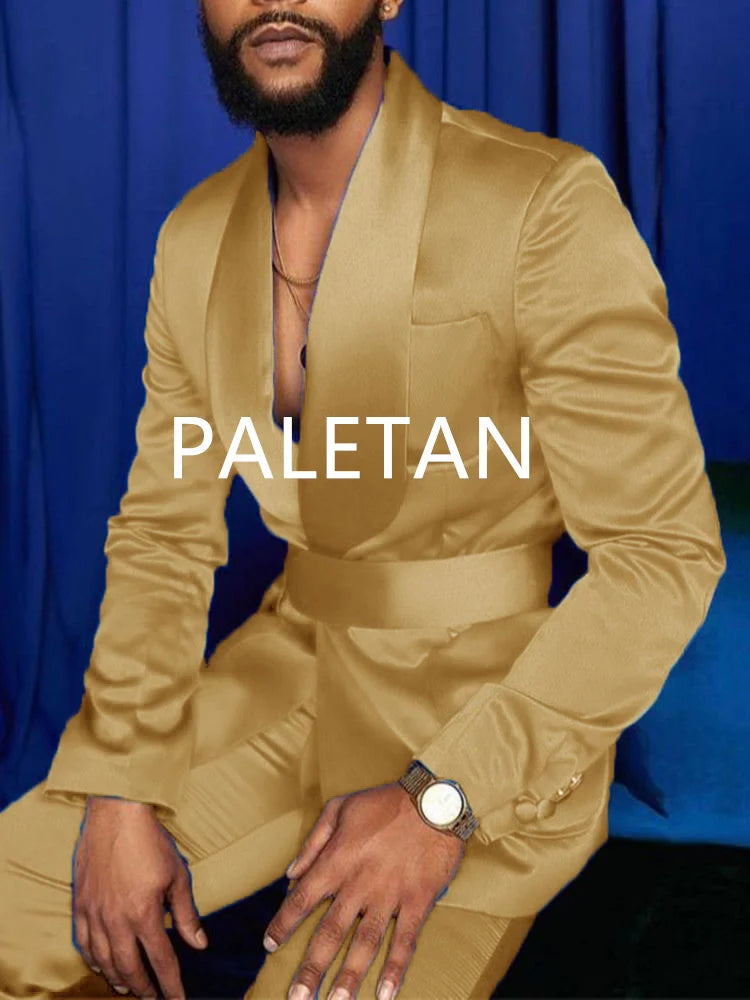 Nouvelle mode italienne argent hommes costumes Satin coupe ajustée bleu Royal brillant marié bal de mariage smoking sur mesure Blazer ensemble Costume Homme
