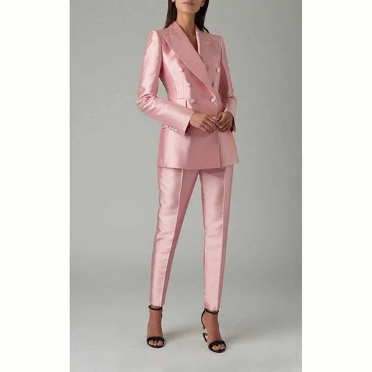 Ensemble blazer et pantalon à double boutonnage pour femme, rose brillant, vêtements élégants pour femme, coupe couvertes, tenue de bureau, luxe, 2 pièces