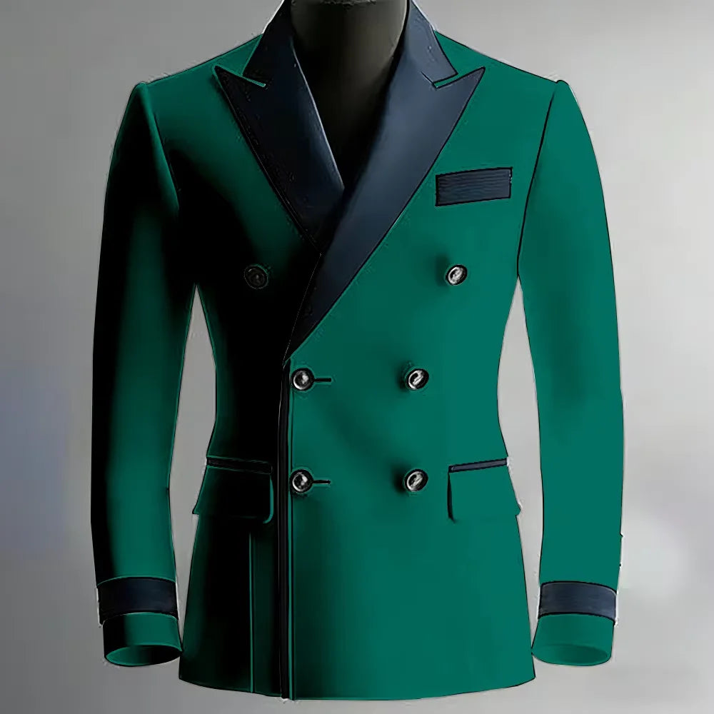 Blazer de costume élégant pour homme en serge, classique, croisé, coupe ajustée, avec revers à pointe noirs, veste formelle pour affaires, décontracté ou soirée