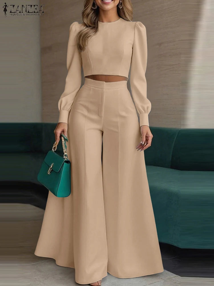 ZANZEA – ensemble pantalon 2 pièces pour femmes, haut court élégant et chic et pantalon à jambes larges, tenue deux pièces, costumes à pantalon, vêtements pour femmes, 3XL