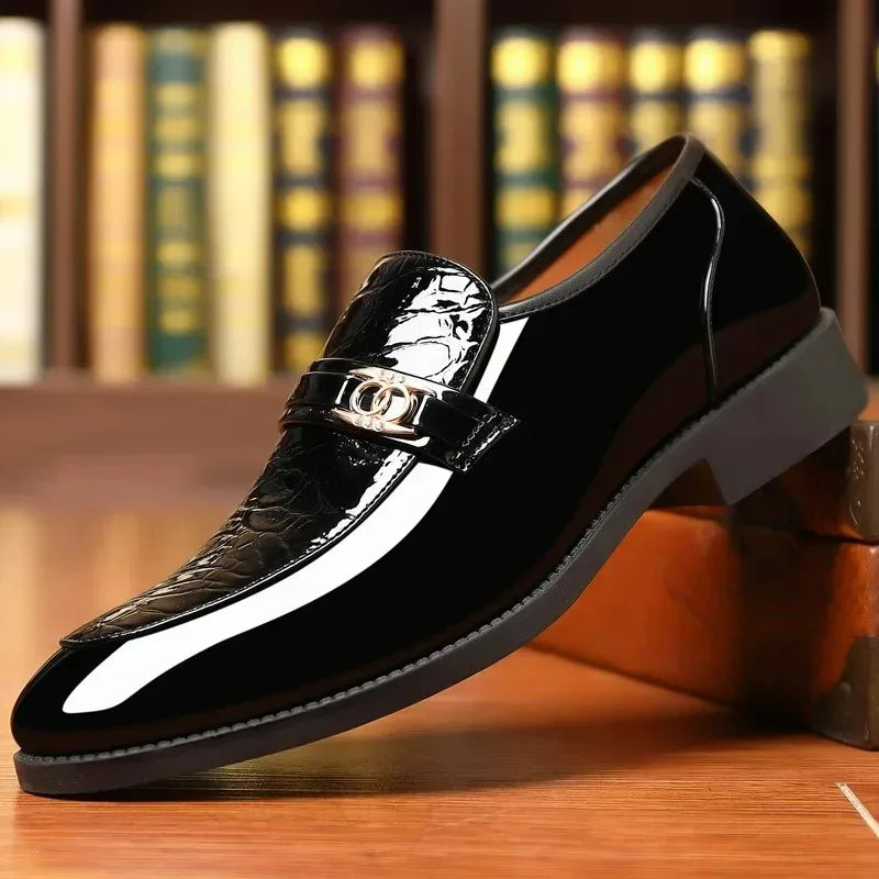 Chaussures habillées à bout pointu pour hommes, chaussures de mariage en cuir verni, Oxfords à enfiler, chaussures de fête, mocassins d'affaires de luxe