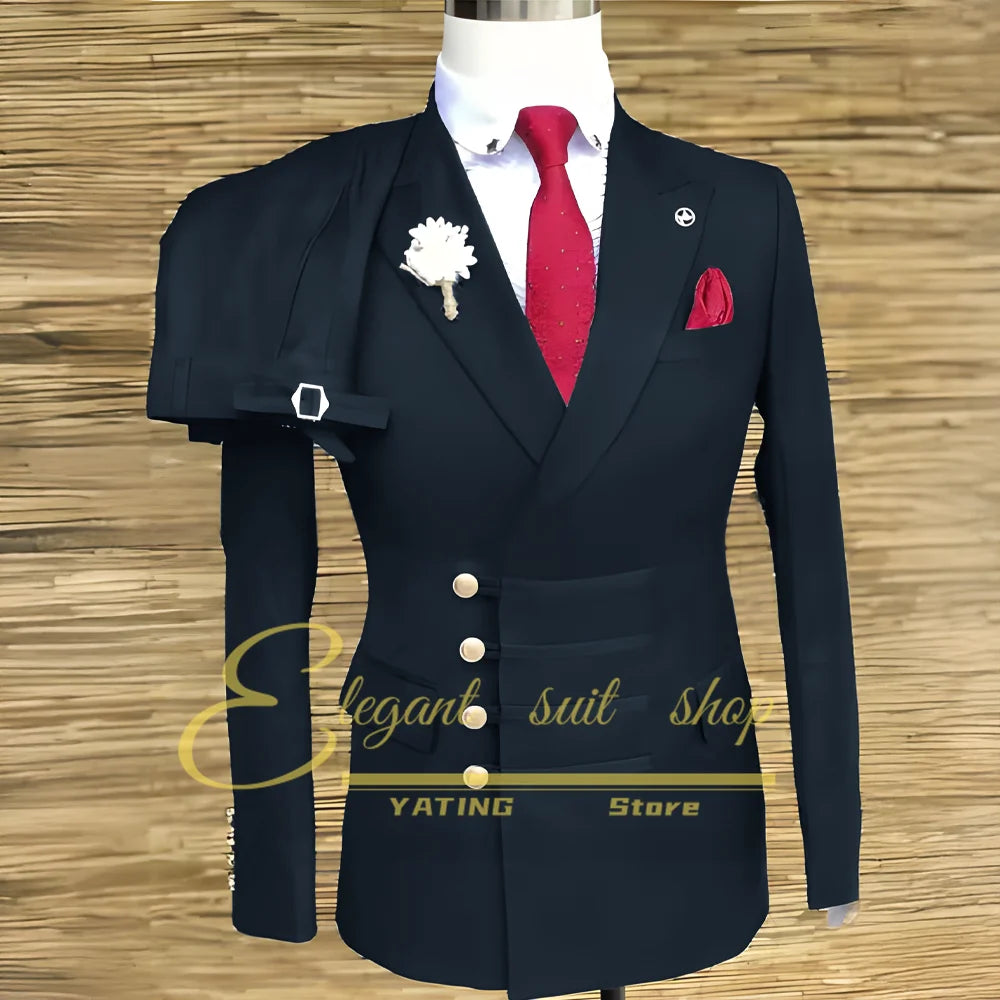 Costumes de mariage formels pour hommes, ensemble veste et pantalon 2 pièces, vêtements masculins à Double boutonnage