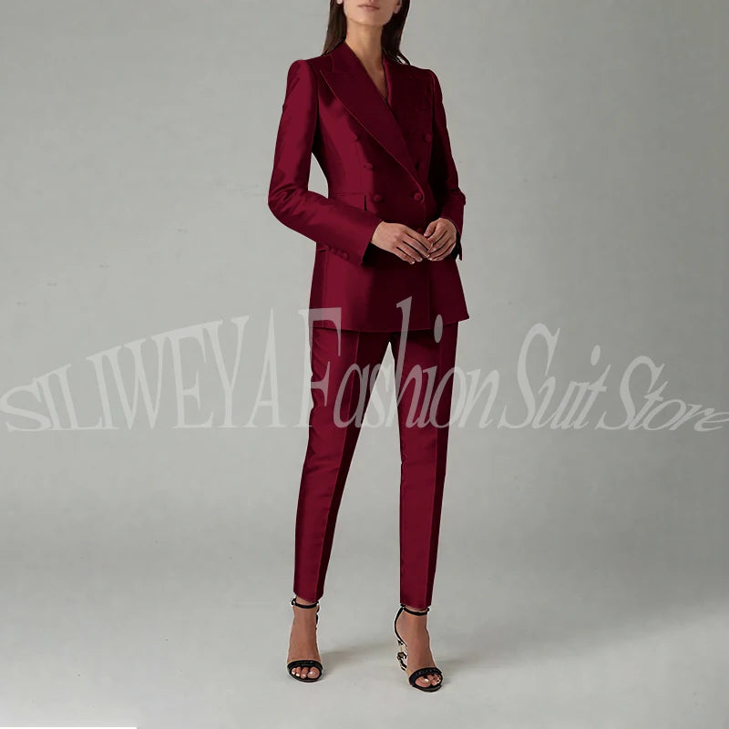 Ensemble blazer et pantalon à double boutonnage pour femme, rose brillant, vêtements élégants pour femme, coupe couvertes, tenue de bureau, luxe, 2 pièces