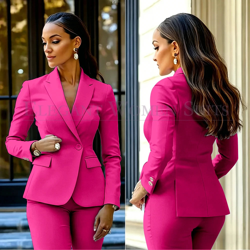 Costumes pour femmes roses, 2 pièces, veste et pantalon, vêtements féminins de luxe, double boutonnage, fente arrière, tenues, costumes