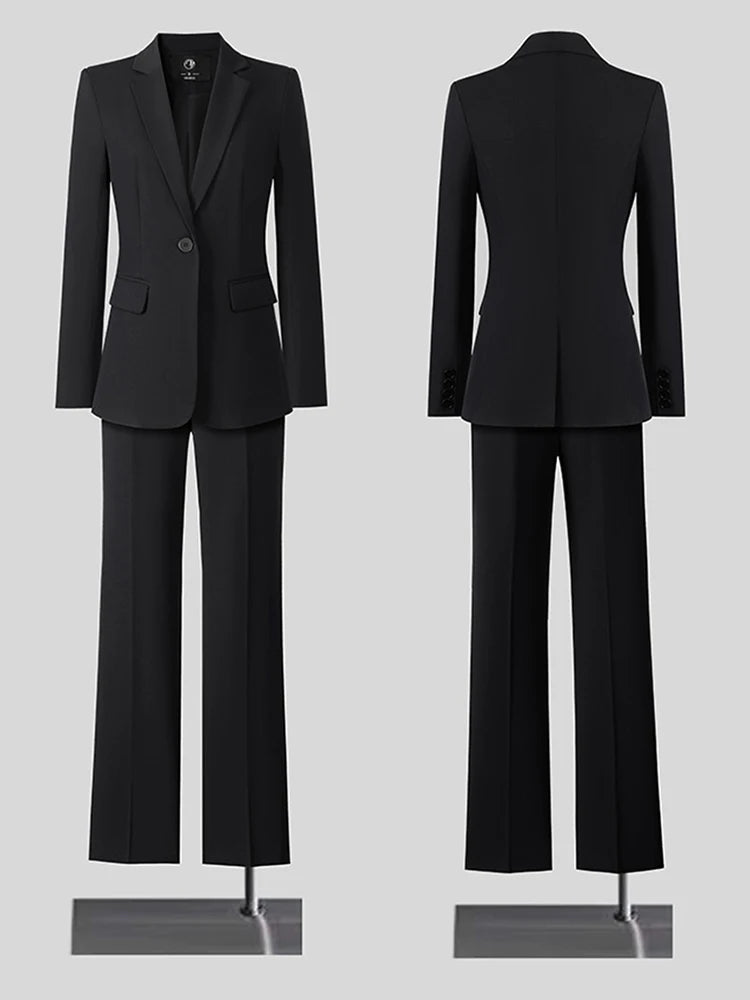 Bleu marine gris noir mince femmes pantalon costume Blazer veste et pantalon bureau dames femme affaires travail porter formel 2 pièces ensemble