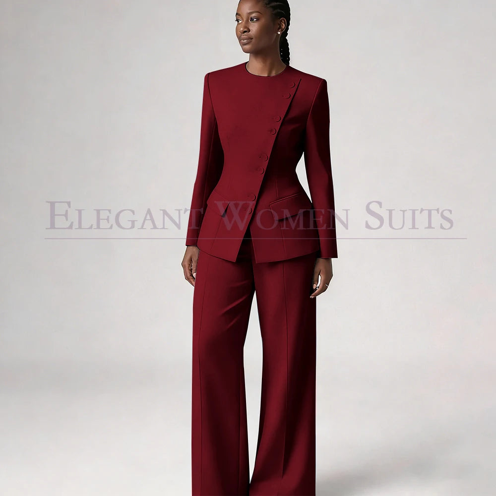 Costume de mode pour femme, blazer à simple boutonnage, col rond, longueur standard, ensemble 2 pièces veste et pantalon, tenue formelle de luxe