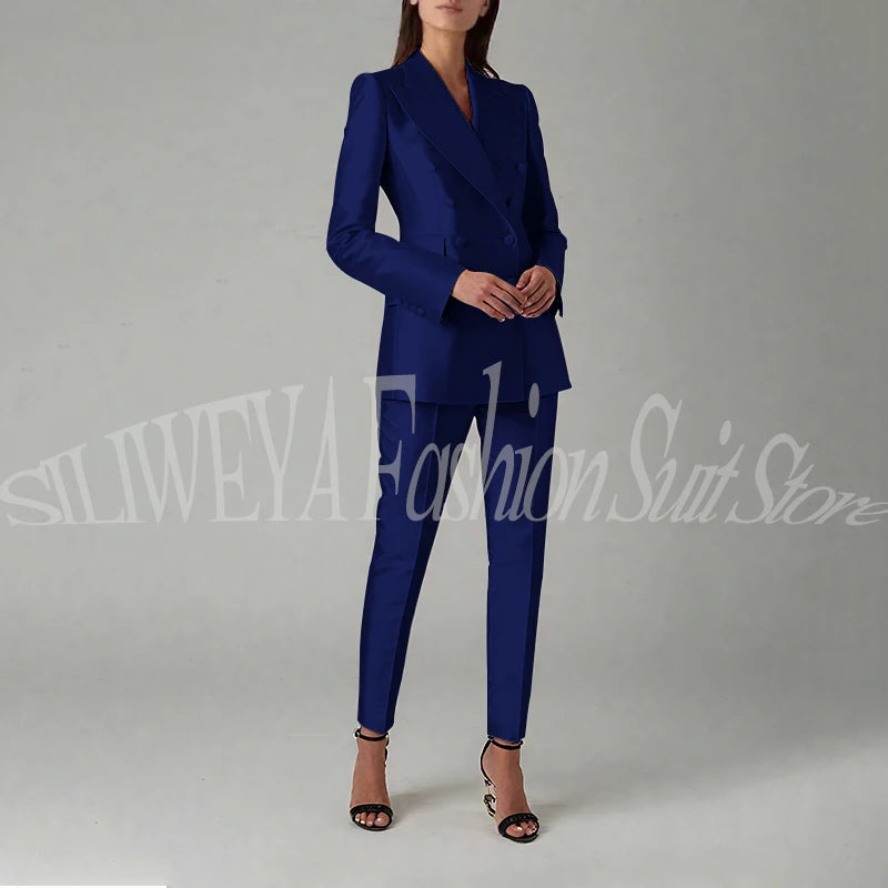 Ensemble blazer et pantalon à double boutonnage pour femme, rose brillant, vêtements élégants pour femme, coupe couvertes, tenue de bureau, luxe, 2 pièces