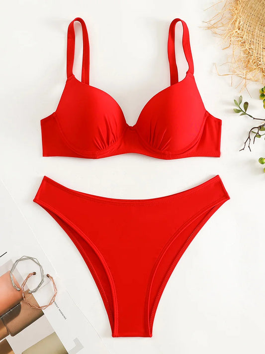 Soutien-gorge à armatures tasse Bikini brésilien femme maillot de bain femmes maillots de bain deux pièces Bikini ensemble Push Up baigneur maillot de bain bain dame