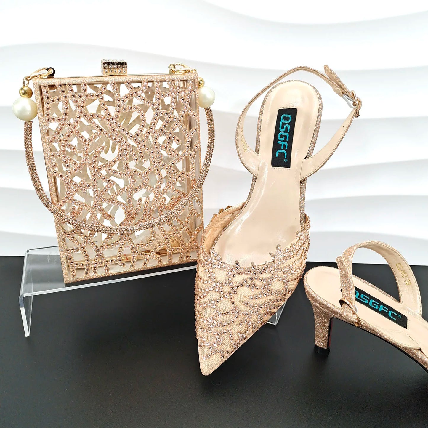 QSGDavid-Chaussures et sac en biscuits orange pour dames, décoration de lieux, creux avec le même document, belle fête, petit