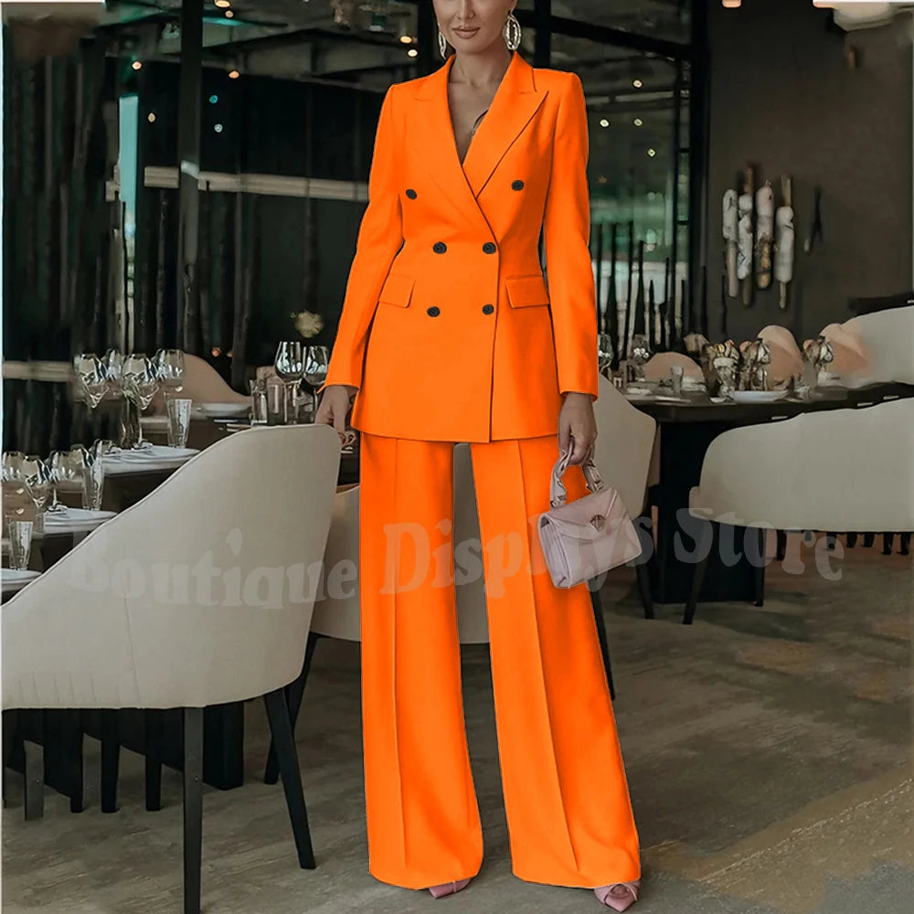Costume rose clair pour femmes, tenue élégante, Double boutonnage, revers à pointe, droit, bureau d'affaires, ensemble formel deux pièces