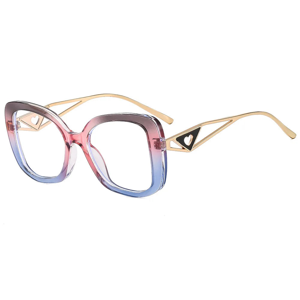 Lunettes de lecture carrées surdimensionnées de marque de luxe pour femmes, monture triangulaire en forme de cœur, lunettes anti-lumière bleue, lunettes d'ordinateur transparentes