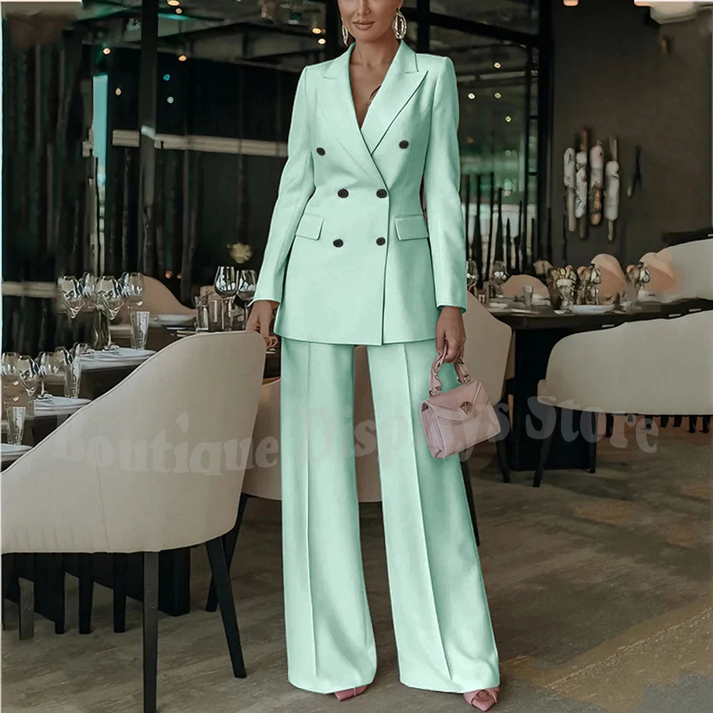 Costume rose clair pour femmes, tenue élégante, Double boutonnage, revers à pointe, droit, bureau d'affaires, ensemble formel deux pièces