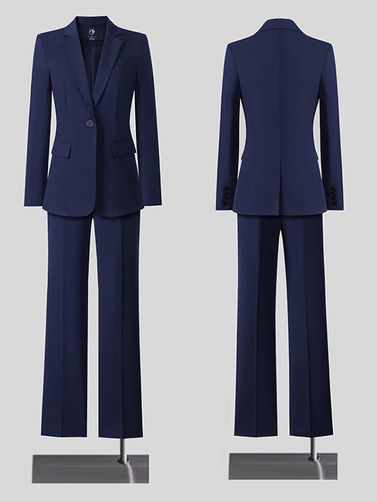 Bleu marine gris noir mince femmes pantalon costume Blazer veste et pantalon bureau dames femme affaires travail porter formel 2 pièces ensemble
