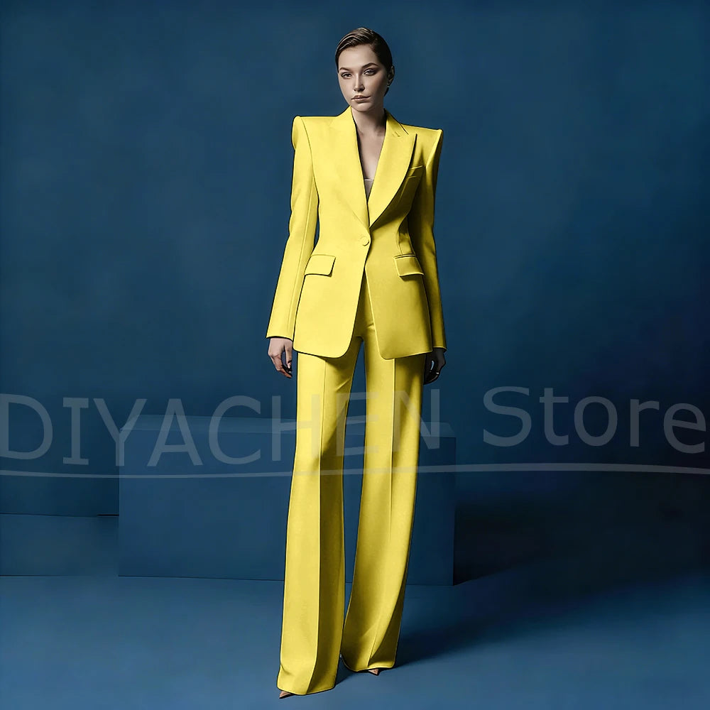 Ensemble tailleur pantalon large et blazer pour femme – Veste ajustée à un bouton avec revers pointus – Tenue élégante et formelle pour le bureau ou les soirées