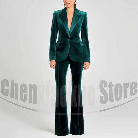 Ensemble de costume en velours pour femmes, Blazer à un bouton et pantalon évasé, vêtements de cérémonie élégants pour soirée, bal, tenue Slim, deux pièces
