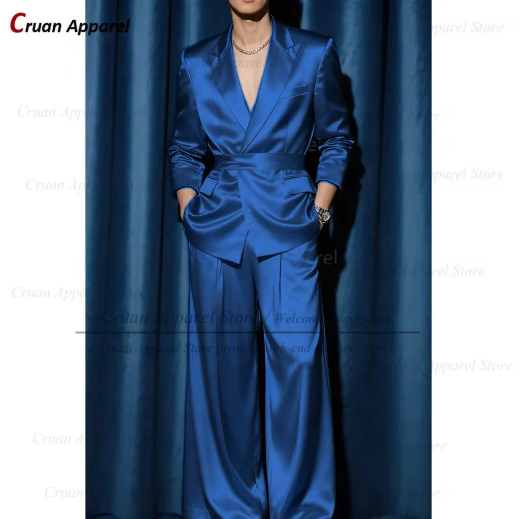 Ensemble de costume de fête de bal de luxe pour hommes, tenue formelle décontractée à revers, 2 pièces, Blazer et pantalon pour Occasions spéciales