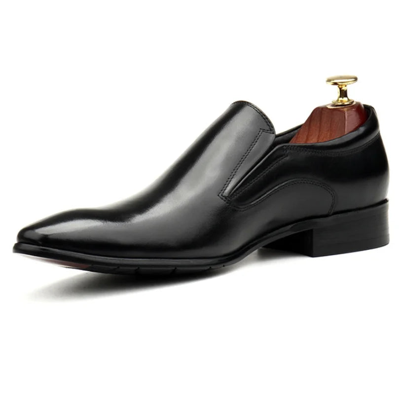 Chaussures à enfiler pour hommes à bout pointu en cuir véritable de vachette, style britannique, décontractées et habillées, première couche de qualité, enveloppantes