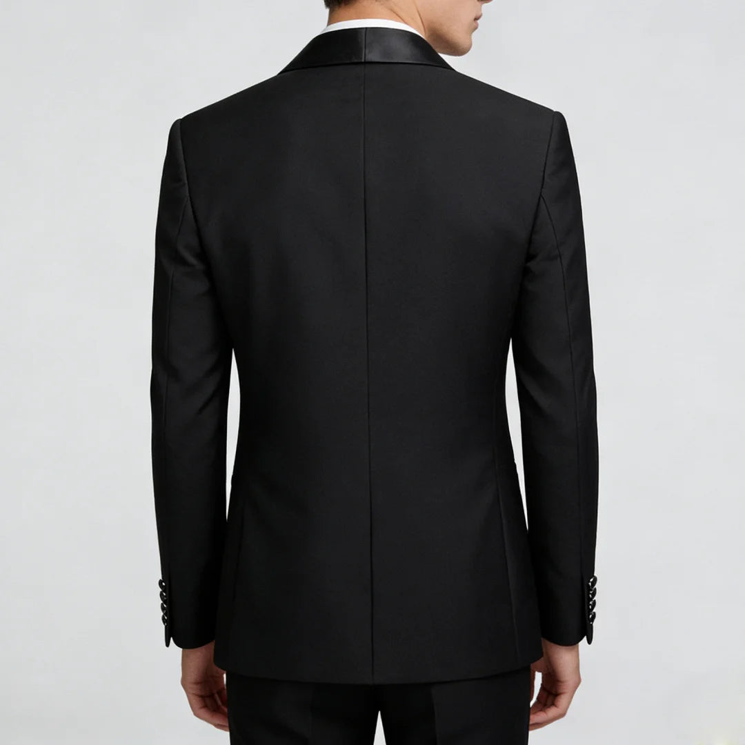 Veste et pantalon noirs trempés à double bouton pour hommes, revers noir, mariage, marié, affaires, anniversaire, banquet, travail, 2 pièces
