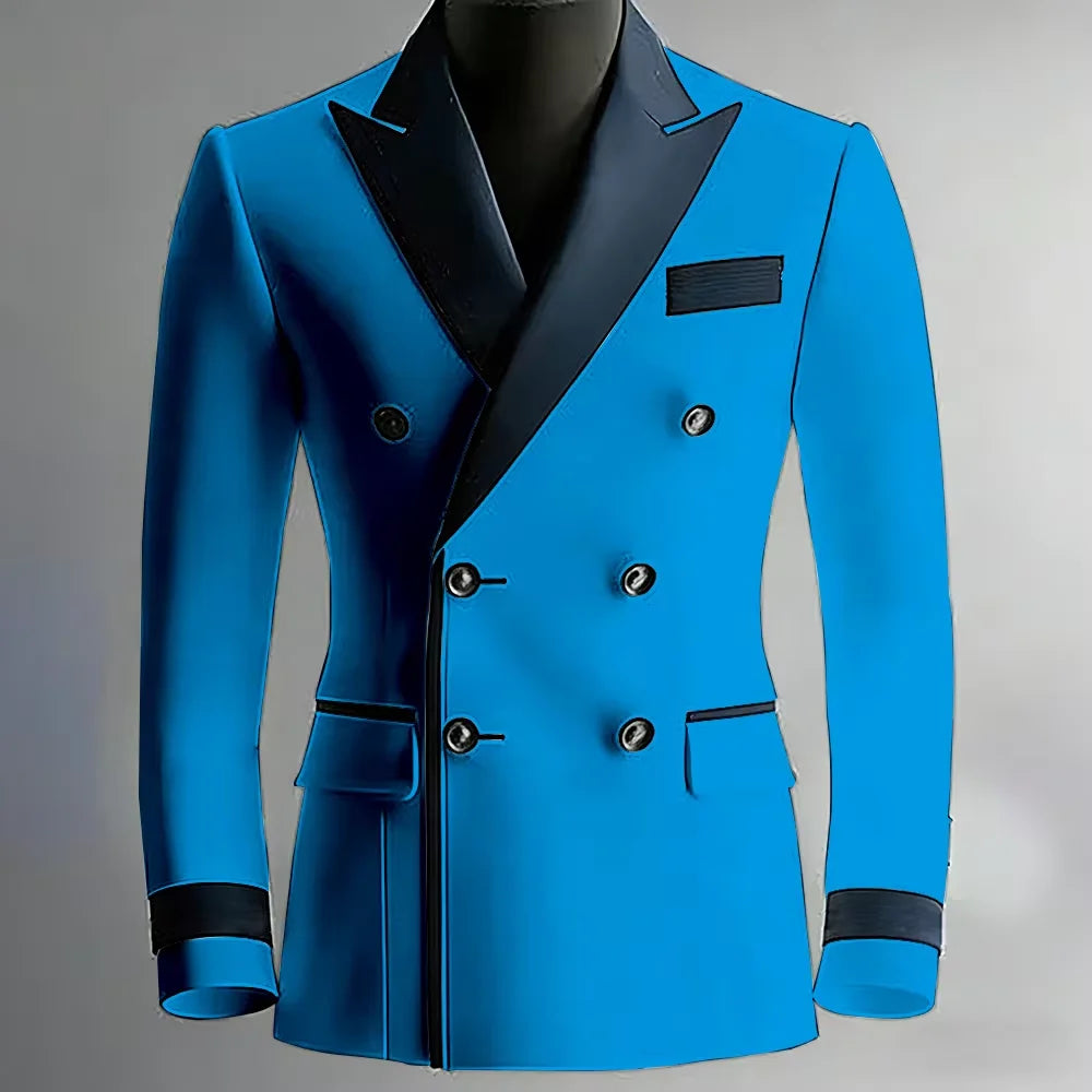 Blazer de costume élégant pour homme en serge, classique, croisé, coupe ajustée, avec revers à pointe noirs, veste formelle pour affaires, décontracté ou soirée