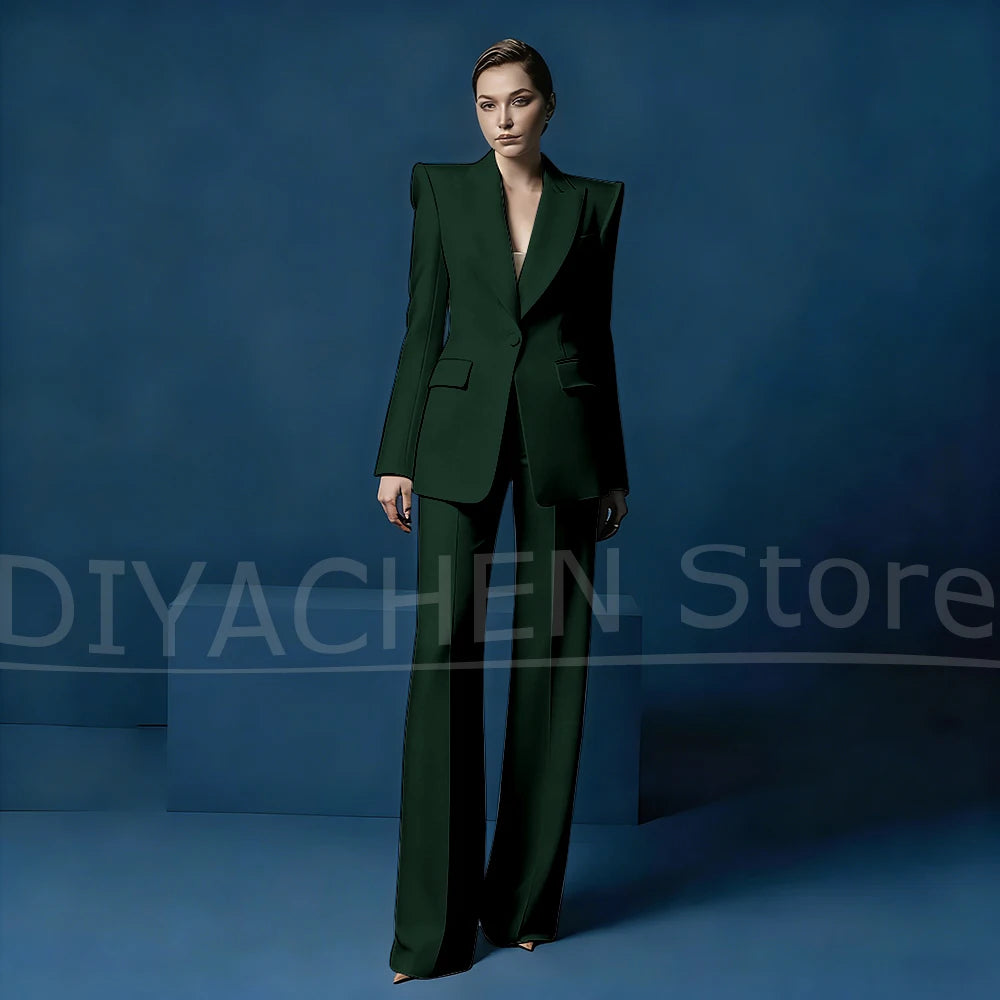 Ensemble tailleur pantalon large et blazer pour femme – Veste ajustée à un bouton avec revers pointus – Tenue élégante et formelle pour le bureau ou les soirées