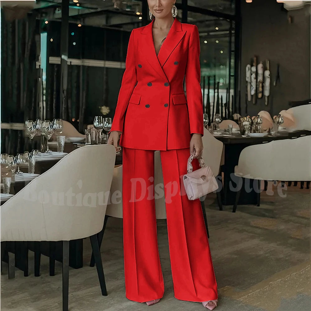 Costume rose clair pour femmes, tenue élégante, Double boutonnage, revers à pointe, droit, bureau d'affaires, ensemble formel deux pièces