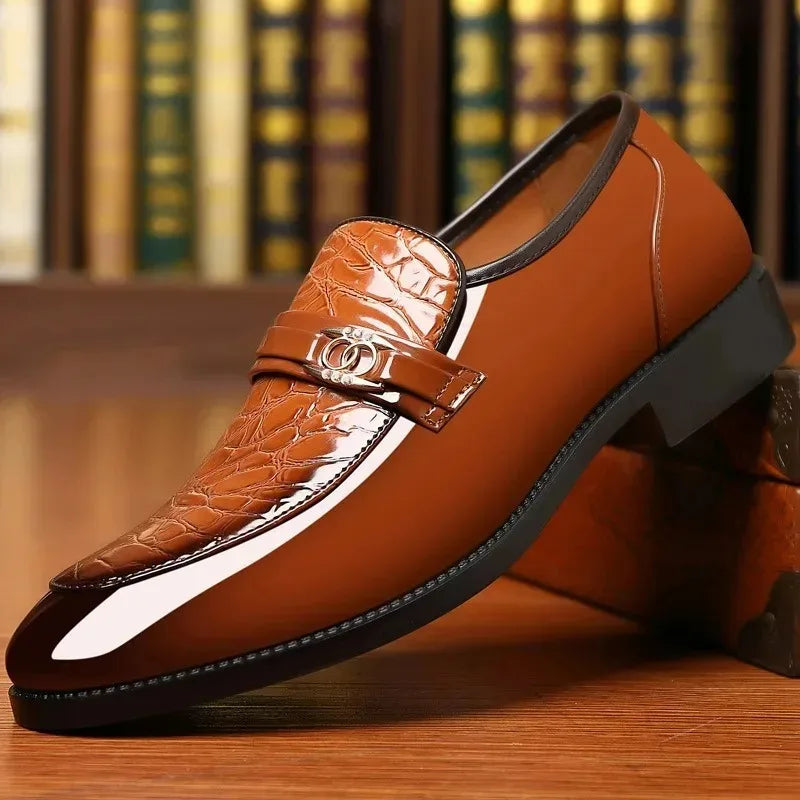 Chaussures habillées à bout pointu pour hommes, chaussures de mariage en cuir verni, Oxfords à enfiler, chaussures de fête, mocassins d'affaires de luxe