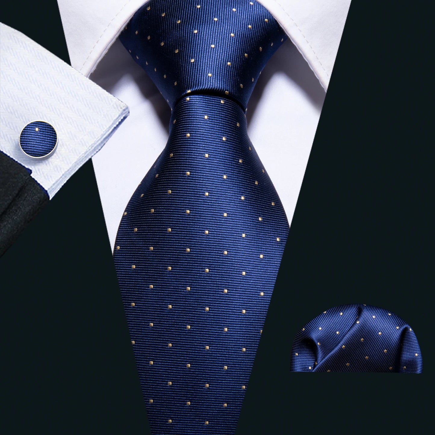 Hommes cravate or bleu marine rayé soie cravate Barry.Wang 3.4 "Jacquard fête mariage tissé créateurs de mode cravate pour hommes d'affaires