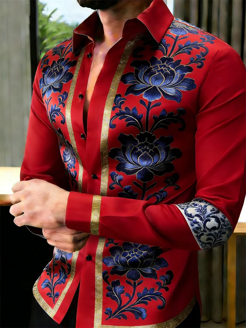 Nouvelle chemise à manches longues pour homme, motif floral 3D imprimé, 11 couleurs, chemise de haute qualité, chemise décontractée à manches longues avec col