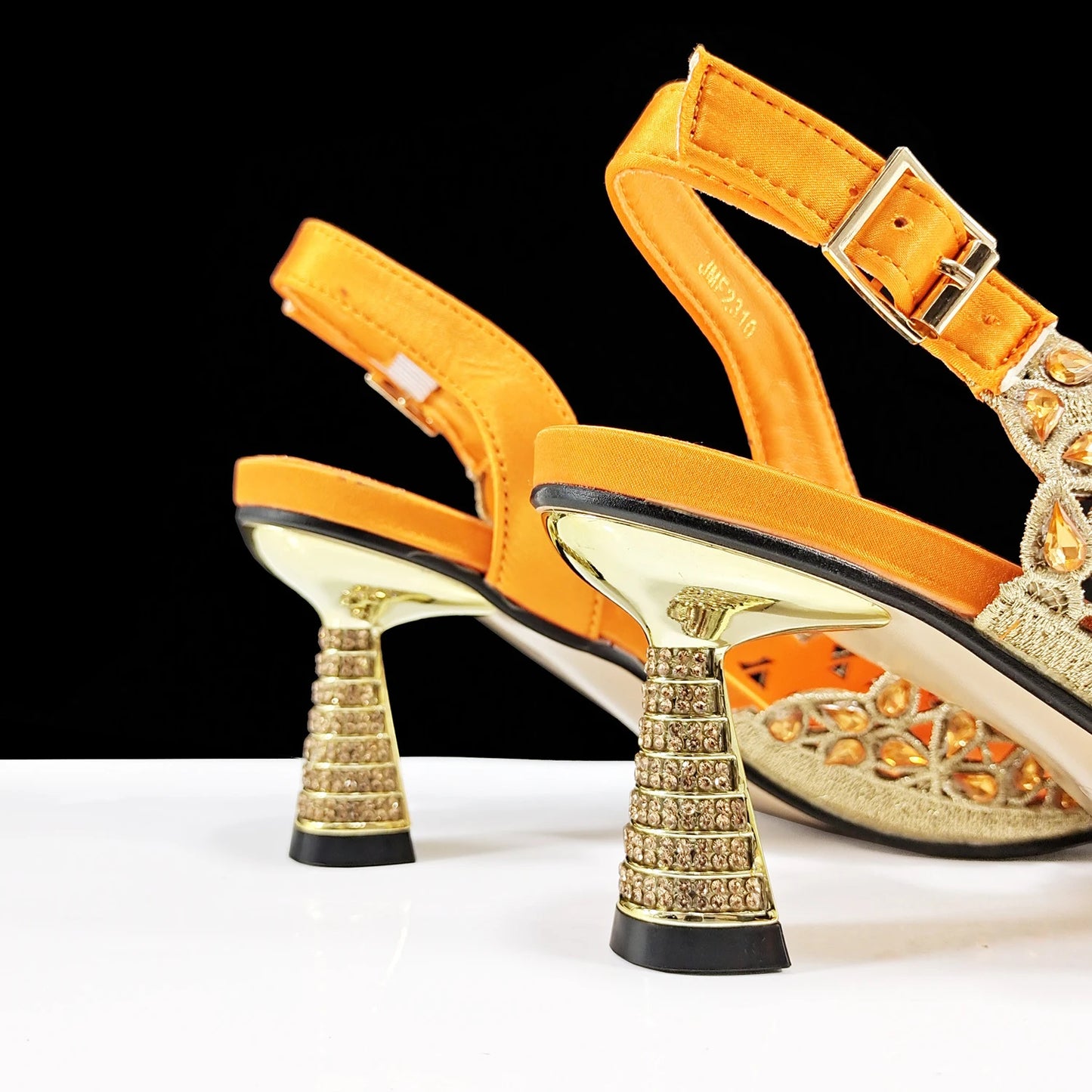 QSGFC nouveau INS mode Style strass découpe talons de fête bout pointu Orange femmes chaussures et sacs à talons