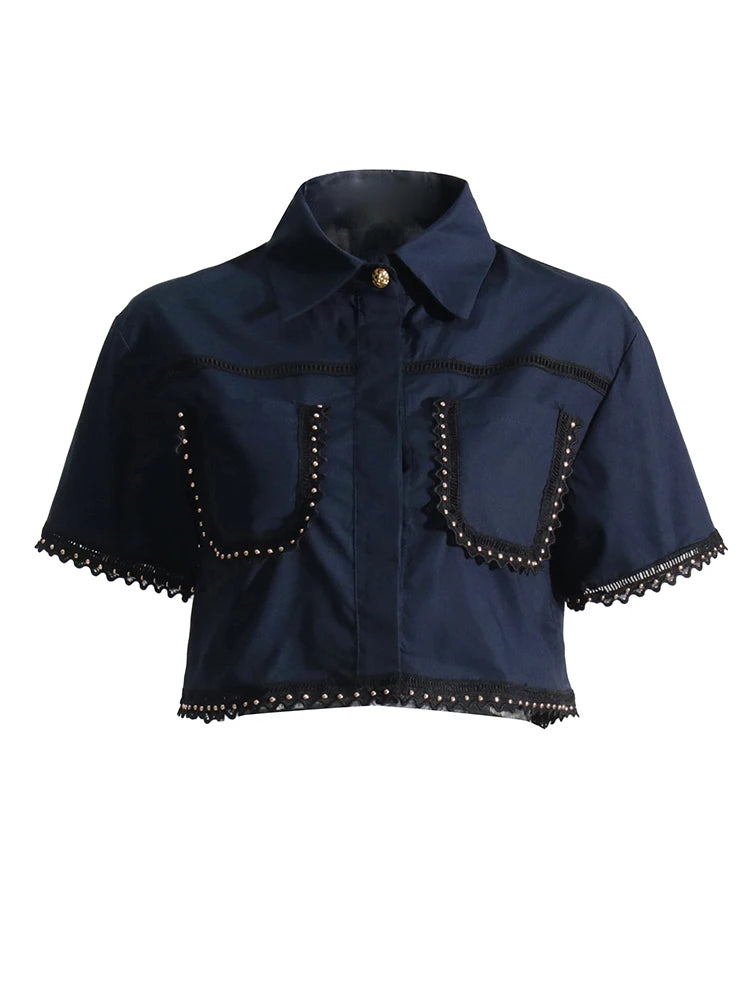 TWOTWINSTYLE – ensemble deux pièces pour femmes, couleur unie, haut à manches courtes, taille haute, jupe trapèze, Slim, mode féminine, nouveau, été