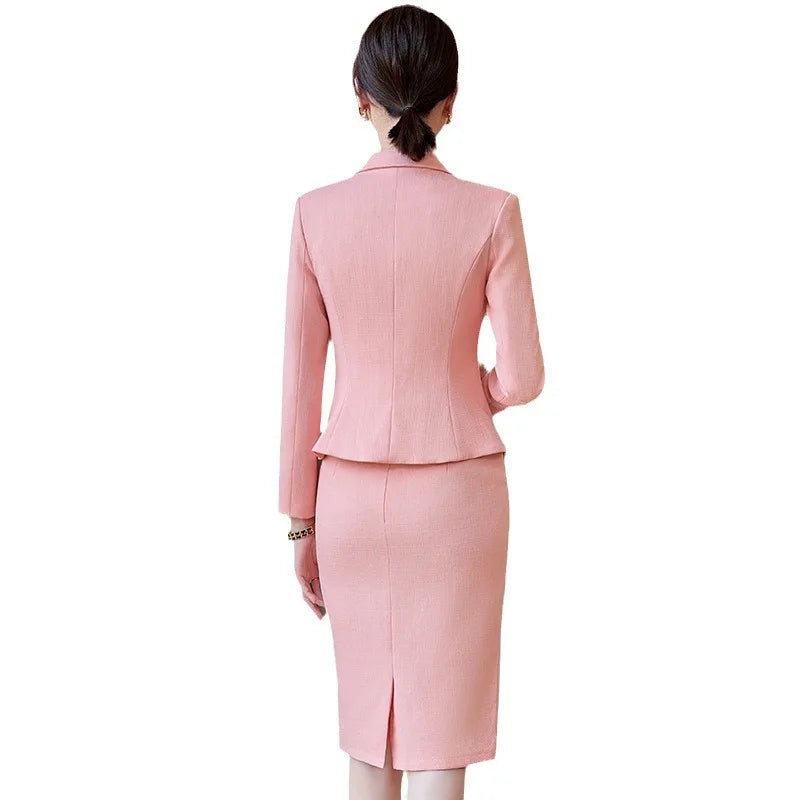 Ensemble blazer croisé pour femme, jupe élégante pour femme, vêtements de travail d'affaires, jupe imbibée, orange, bleu, rose, nouvelle arrivée