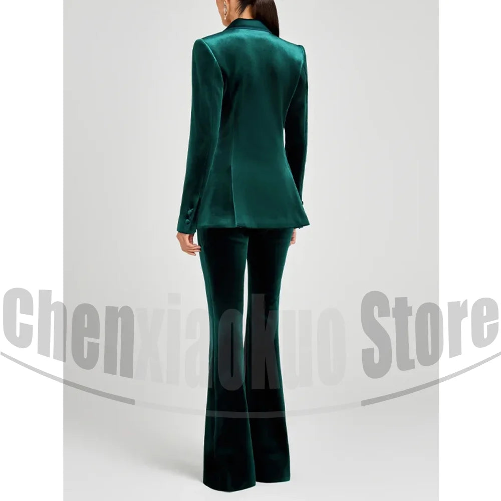 Ensemble de costume en velours pour femmes, Blazer à un bouton et pantalon évasé, vêtements de cérémonie élégants pour soirée, bal, tenue Slim, deux pièces
