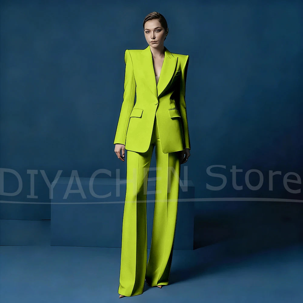 Ensemble tailleur pantalon large et blazer pour femme – Veste ajustée à un bouton avec revers pointus – Tenue élégante et formelle pour le bureau ou les soirées