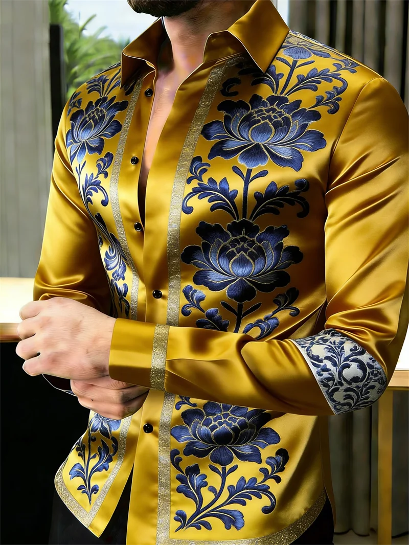 Nouvelle chemise à manches longues pour homme, motif floral 3D imprimé, 11 couleurs, chemise de haute qualité, chemise décontractée à manches longues avec col