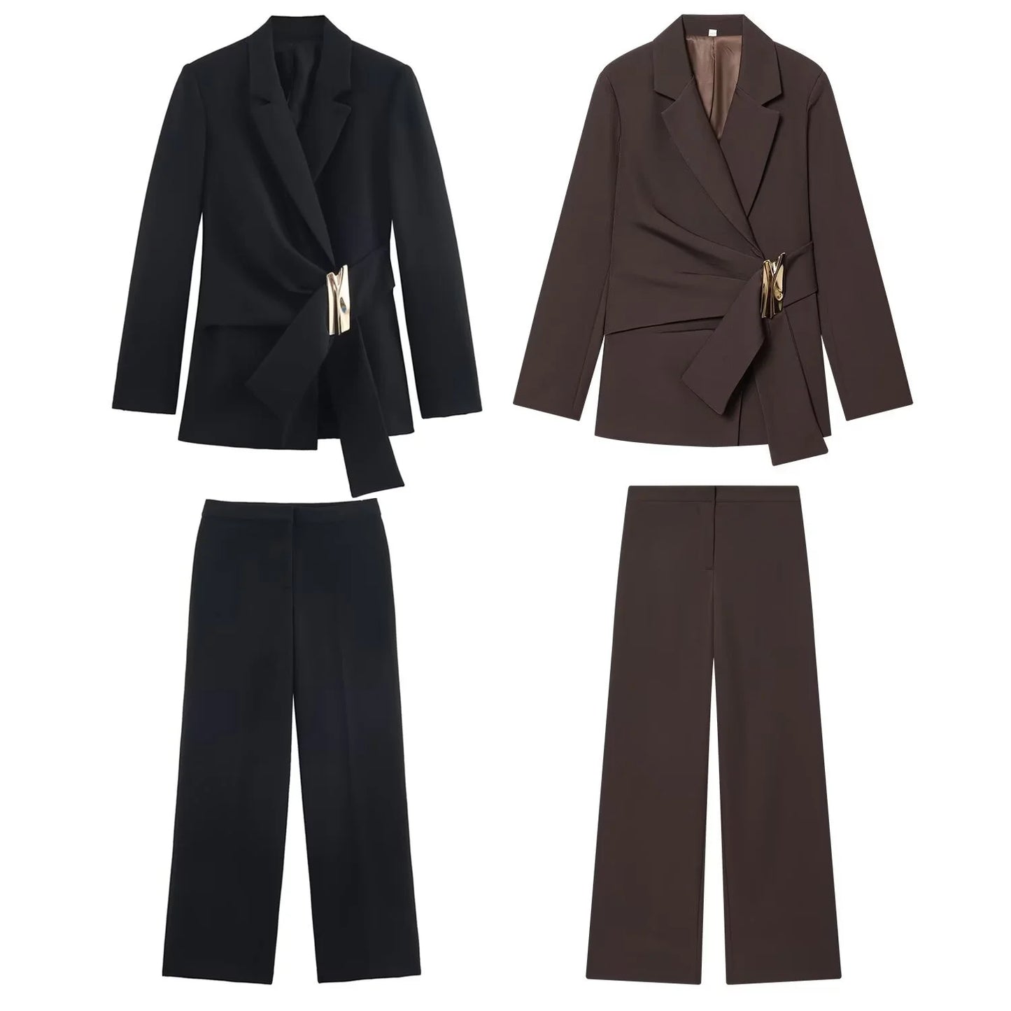 Costume de printemps et d'automne pour femmes, ensemble pantalon Long ou décoration de boucle, blazer à manches longues, manteau ou pantalon à jambe droite pour dames