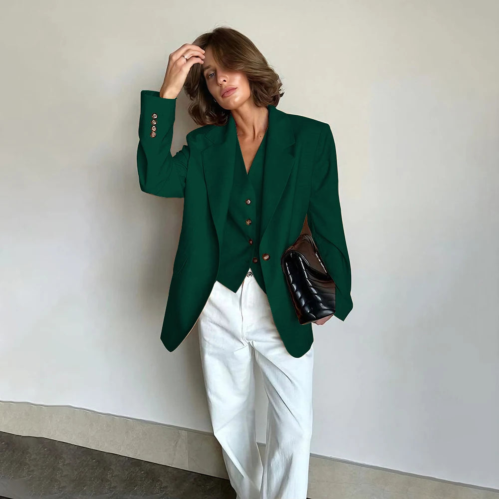 Slim Fit Women's Suits Linen Three Pieces Pant Sets High-end Single Button Notch Lapel Blazer Elegant Daily Business Office Wear