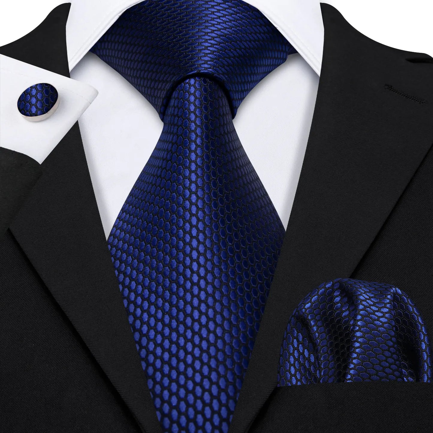Hommes cravate or bleu marine rayé soie cravate Barry.Wang 3.4 "Jacquard fête mariage tissé créateurs de mode cravate pour hommes d'affaires